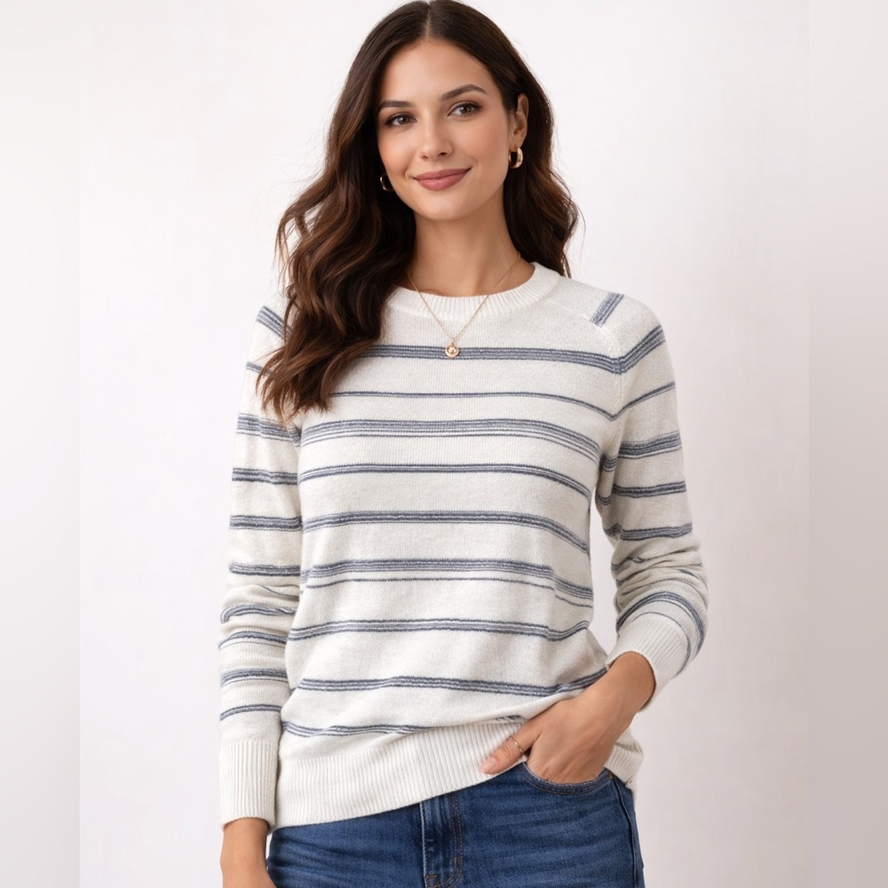 Pendleton Woolen Mills Striped Wool Sweater Women’s L Button Cuff Beige. Strip